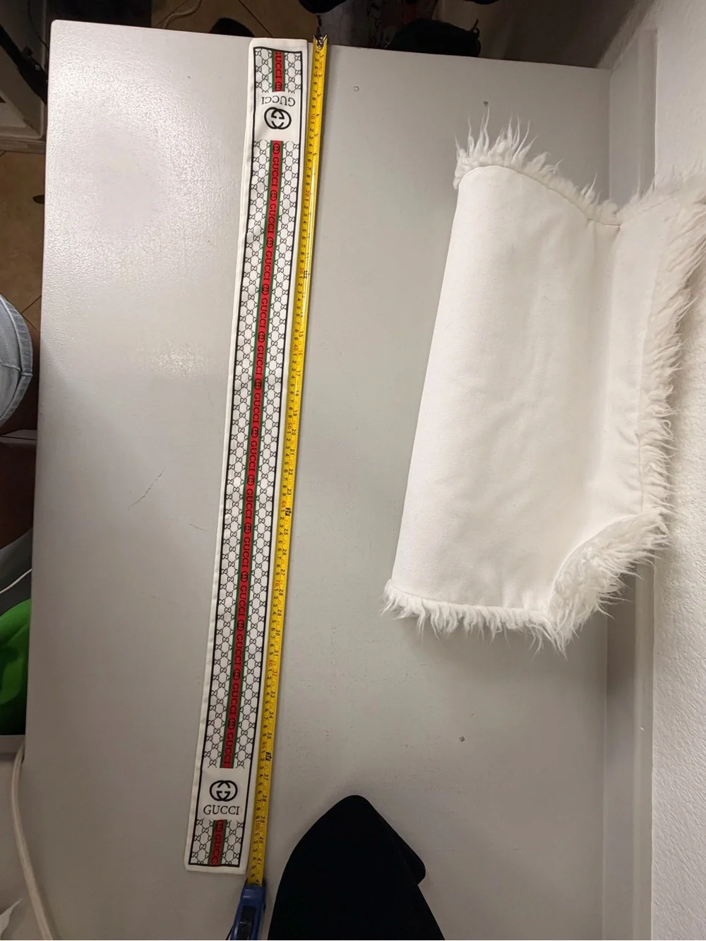 White Silk Logo Web Stripe Skinny Scarf